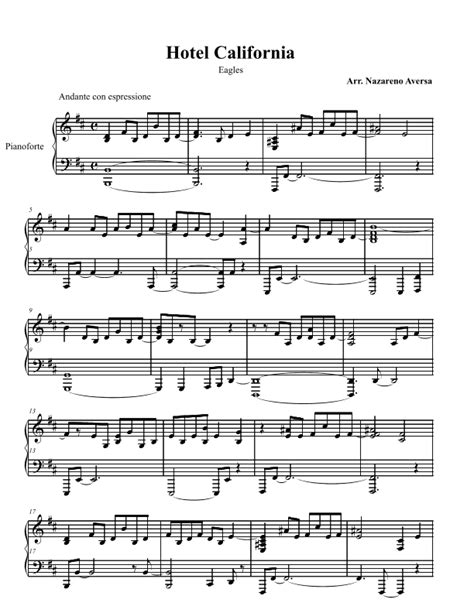 piano cover sheet music|Hotel California .